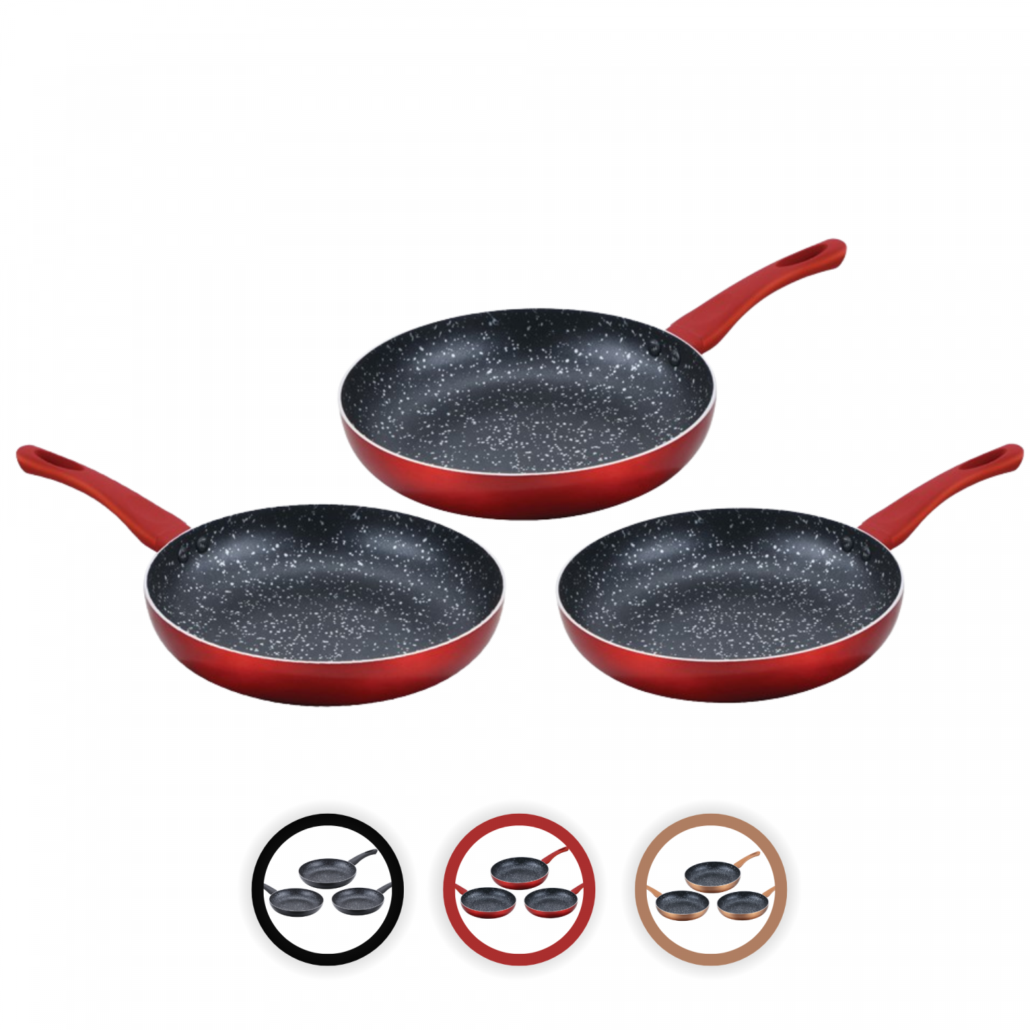 Cenocco Set of 3 Frying Pans with Marble Coating